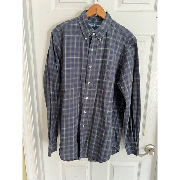 Ralph Lauren Classic Fit Blue Plaid Button Down Long Sleeve Shirt Large - Picture 1 of 7